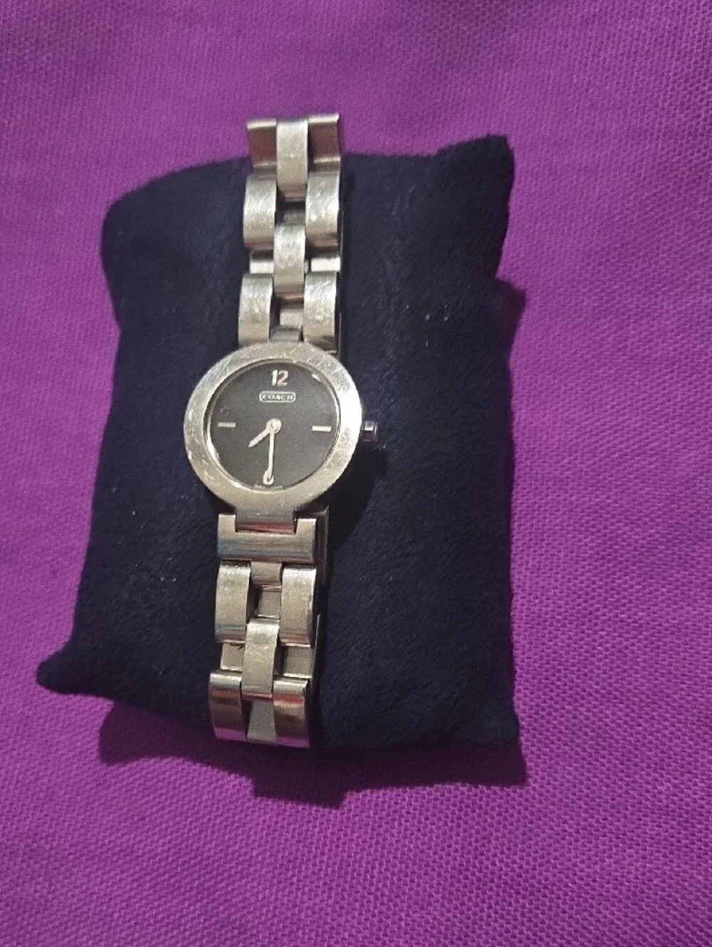 Coach Silver-Tone Bracelet Watch with Black Dial